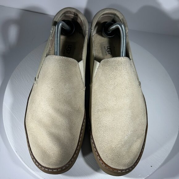 UGG Suede Leather Mens Driving Loafers Casual Shoes Size 10 Slip On Beige Comfy - Picture 2 of 11